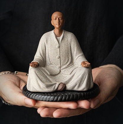 4 Inch Chinese Porcelain Meditation Monk Statue Buddha Buddhism Zen Statue Decoration -