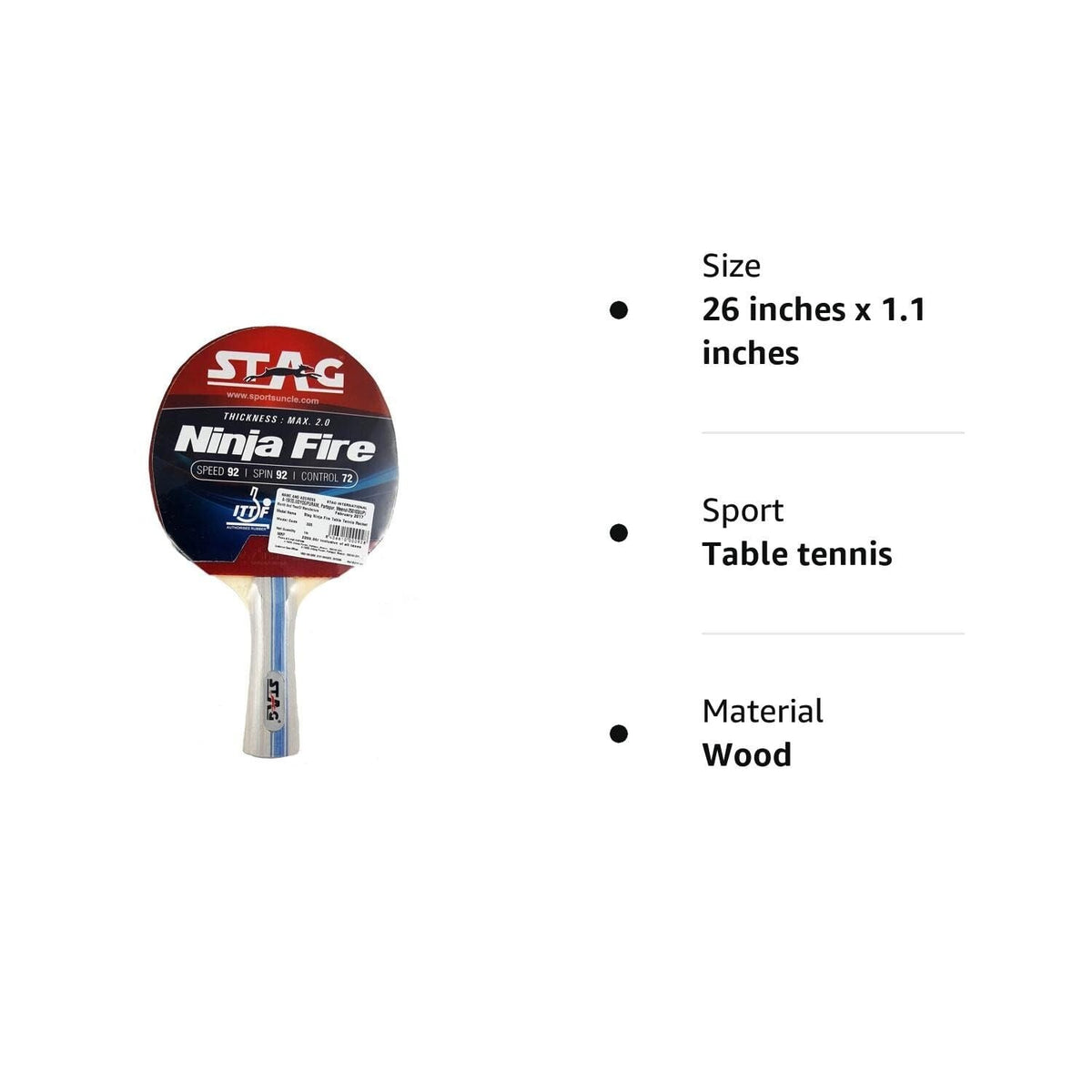 Advanced ITTF Approved Rubber Ninja Fire Wood Table Tennis Racquet Multicolour