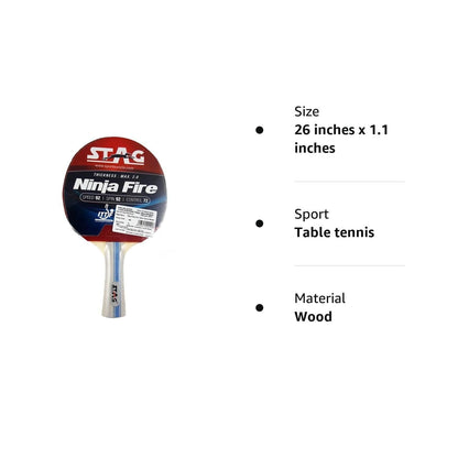 Advanced ITTF Approved Rubber Ninja Fire Wood Table Tennis Racquet Multicolour