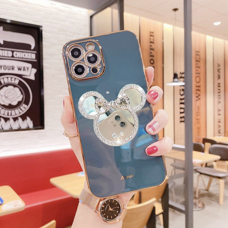 For iPhone 17 Pro Max/16/15 Cute Bling Mirror Holder Phone Case w/Chain 8 color