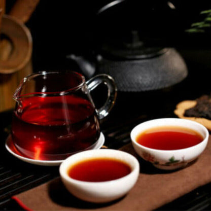 357 grams of aged ripe tea Menghai Tiandi Brown Pu 'er tea cake with old-age rhythm-