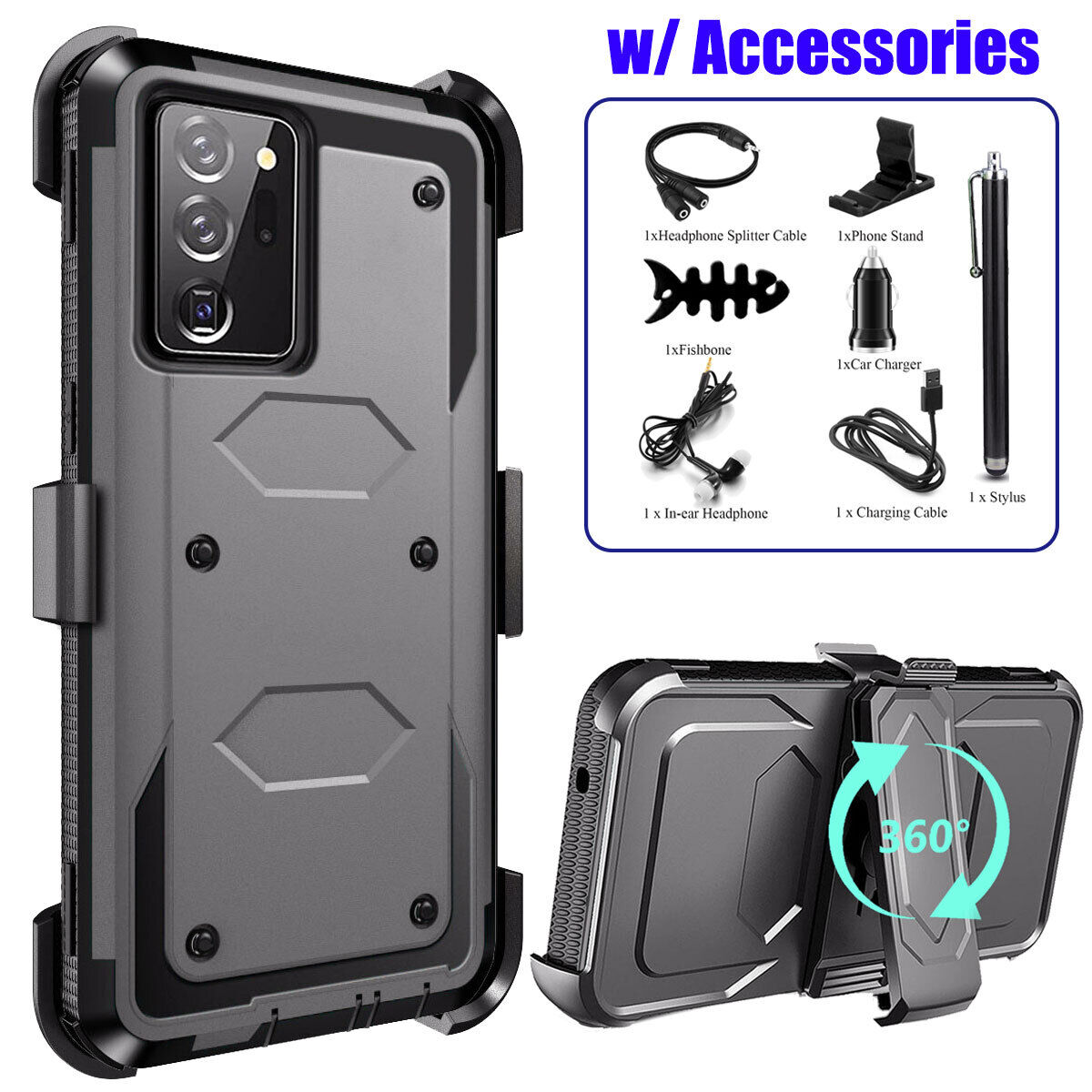 For Samsung Galaxy Note 20 Ultra Heavy Duty Clip Holder Case Cover, / Accessory