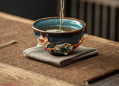 130ml Handmade Enamel Colored Ceramic Teacup Hand Pinch Flower Tea Pair Bowl
