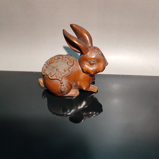 vintage wooden ornament carving mini Rabbit statue pet Animal decorative Gift