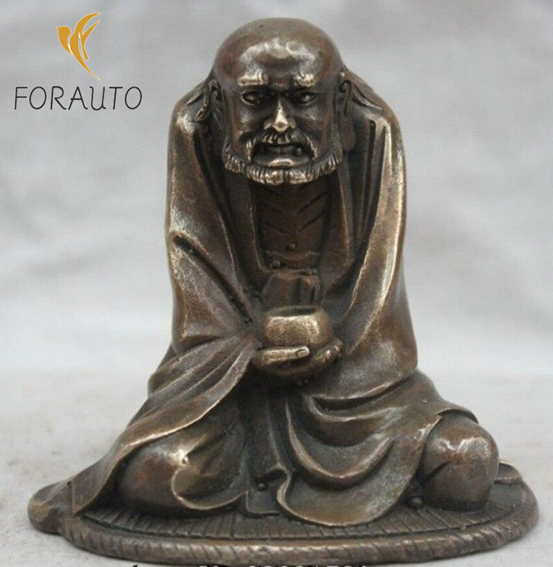 Chinese Buddhist Bronze Arhat Dharma Bodhi Dharma Buddha Bowl Statue -