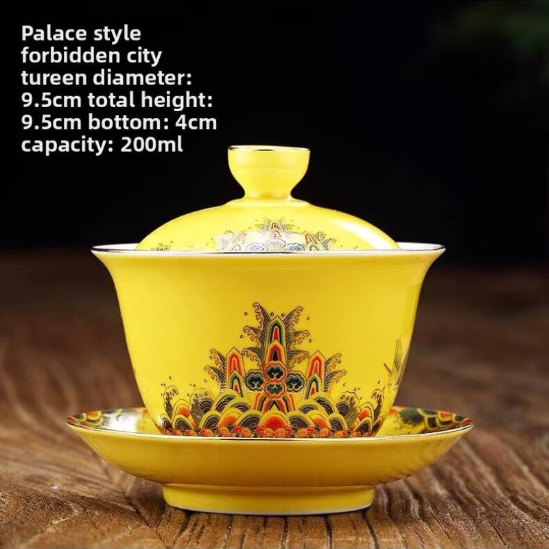 200ml Chinese Old Porcelain Gaiwan Peach Pattern Tureen Bowl Tea Cup Tea Set