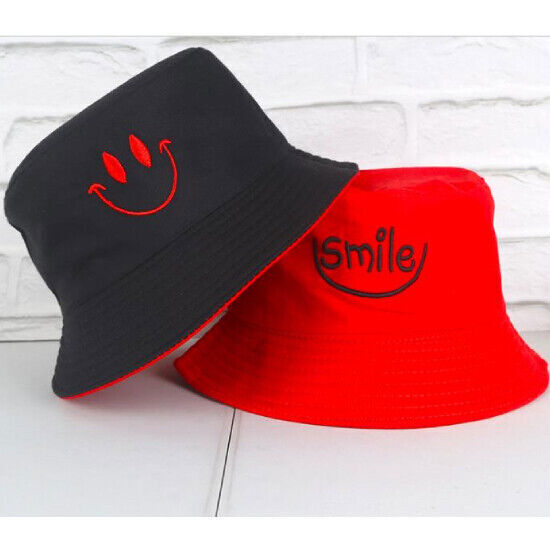 Bucket Hat Korean Men Women Smile Reversible Outdoor Fisherman Cap Nice Gift