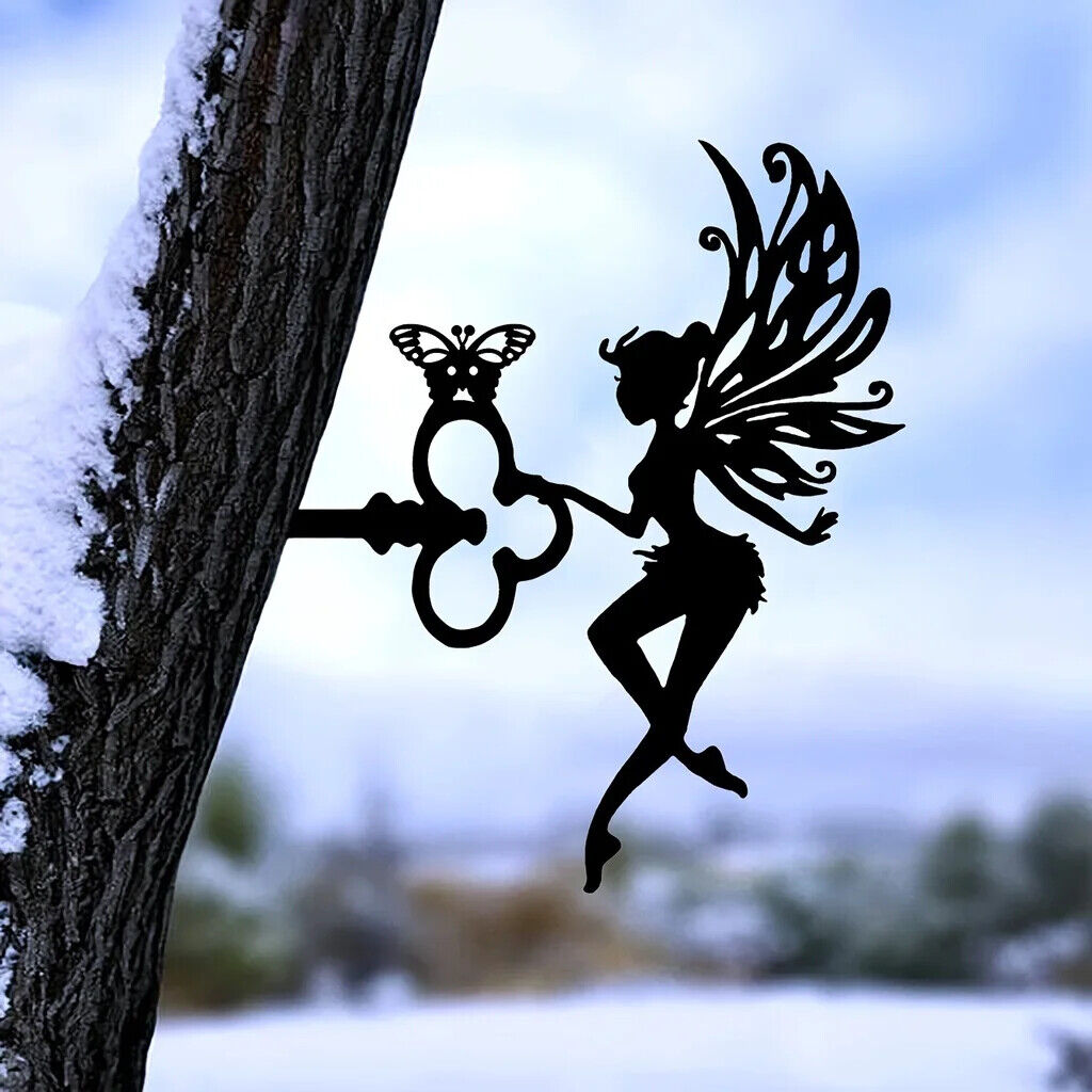 Elf On Branch Steel Silhouette Metal Wall Art Garden Yard Patio Statue Stake
