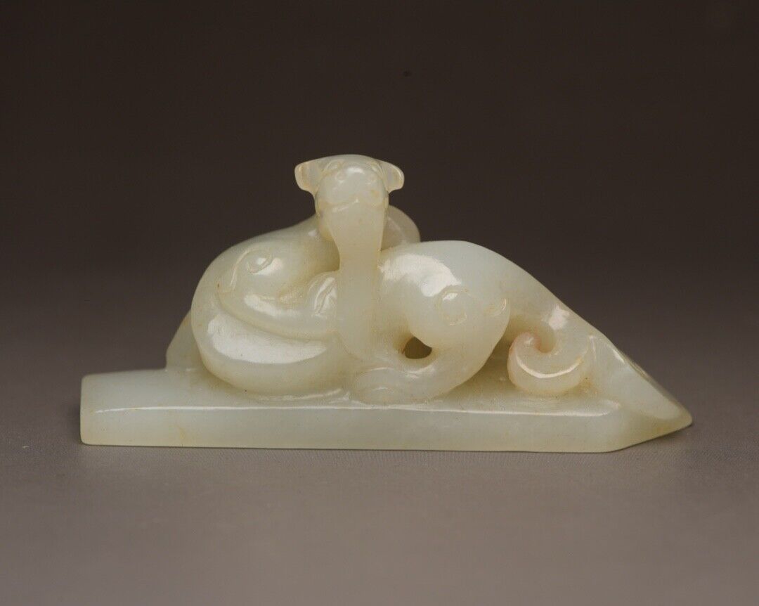 Chinese Top Natural Hetian Jade Carved Dragon Statue Figurine Antique Collection
