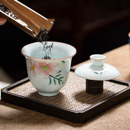 100ml Porcelain Flower Pattern Gaiwan Hand Painted Porcelain Tea Set Tea Bowl