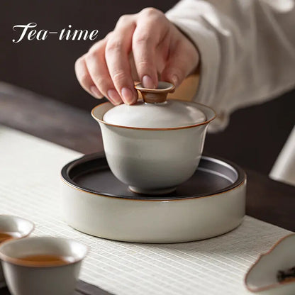 200ml Retro Ceramic Dry Brewing Table Fruit Plate Tea Tray Kungfu Tea Ceremony