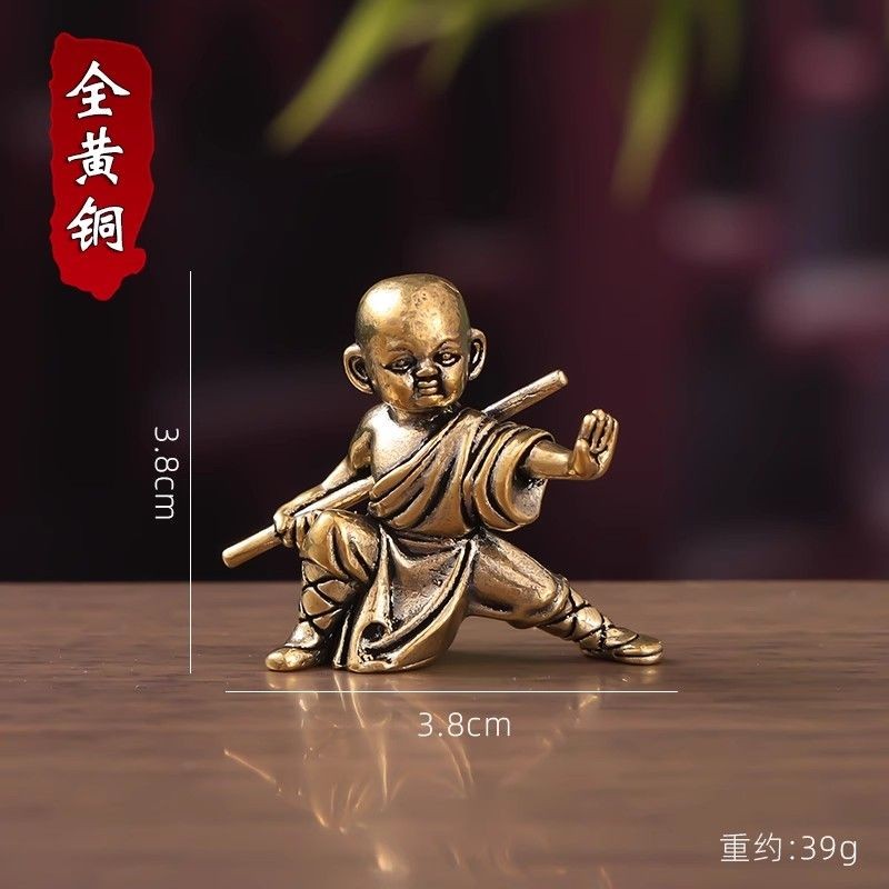4PCS Solid Brass Kung Fu Monk Ornament Zen Tea Pet Desktop Decor