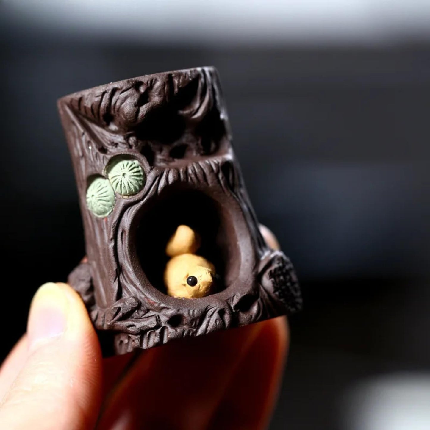 Squirrel Handmade Purple Clay Tea Pet 4.9cm Teaport Lid Bracket Kung Fu Tea set