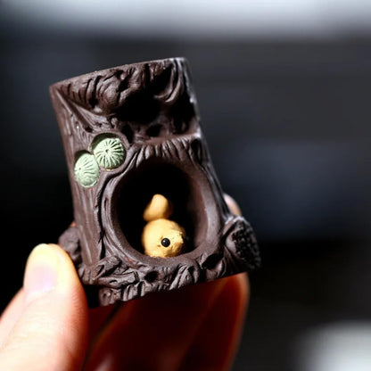 Squirrel Handmade Purple Clay Tea Pet 4.9cm Teaport Lid Bracket Kung Fu Tea set