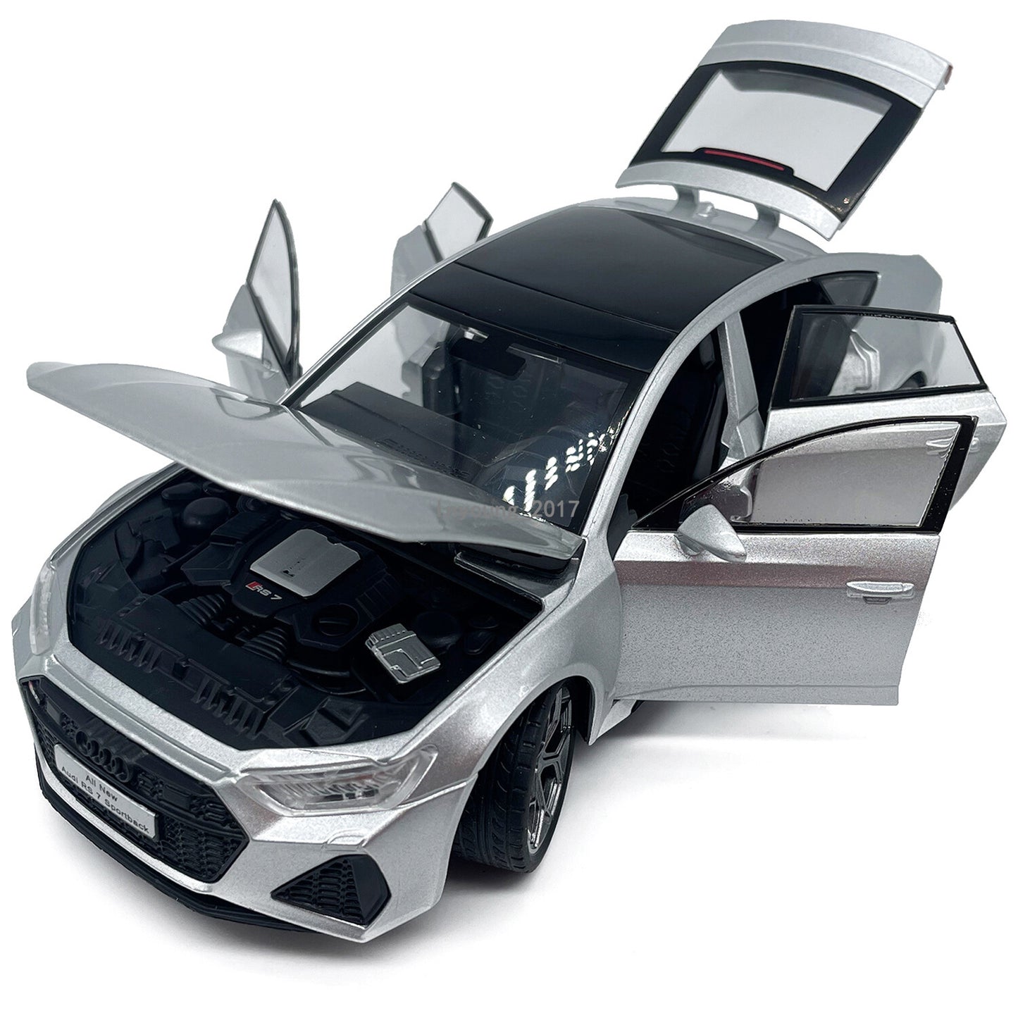 1/24 2024 Audi RS7 Sportback Model Car Metal Diecast Toy Cars Doors Open Silver