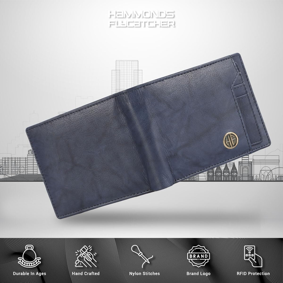 Brand New Authentic RFID Protected Blue BI-Fold Genuine Leather Mens Wallet