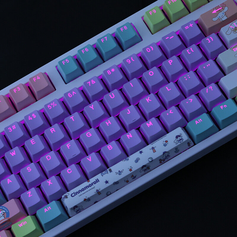 New Cute Cinnamoroll Theme PBT Translucent Keycaps 108 OEM Height for Mechanica