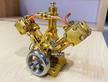 Compact Vintage V2 Steam Engine Model Dual Cylinder Powerful Toy Collection Gift