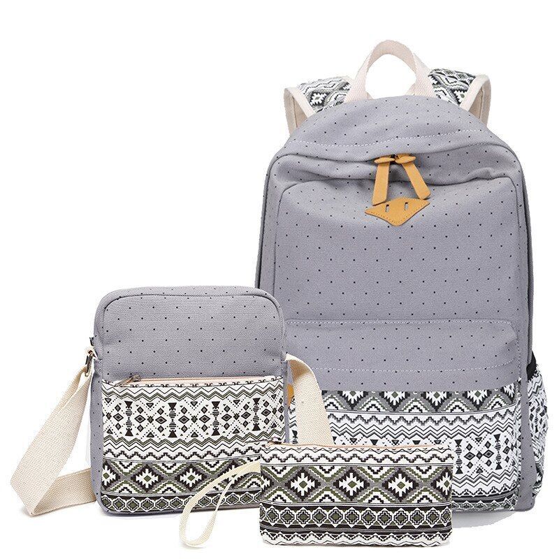 Canvas Printing Backpack School Bag Cute Black Polyester Purse Gray/Black/Purple