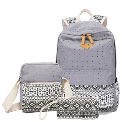 Canvas Printing Backpack School Bag Cute Black Polyester Purse Gray/Black/Purple