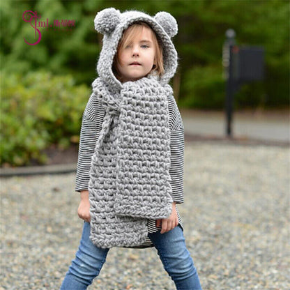 Cute Animals Style Girls Hats Scarf Set Winter Kids Knitting Hat Neckerchief