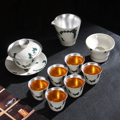 Health Care Pure Silver Tea Set Porcelain Flower Relief Honeysuckle Gaiwan Cups