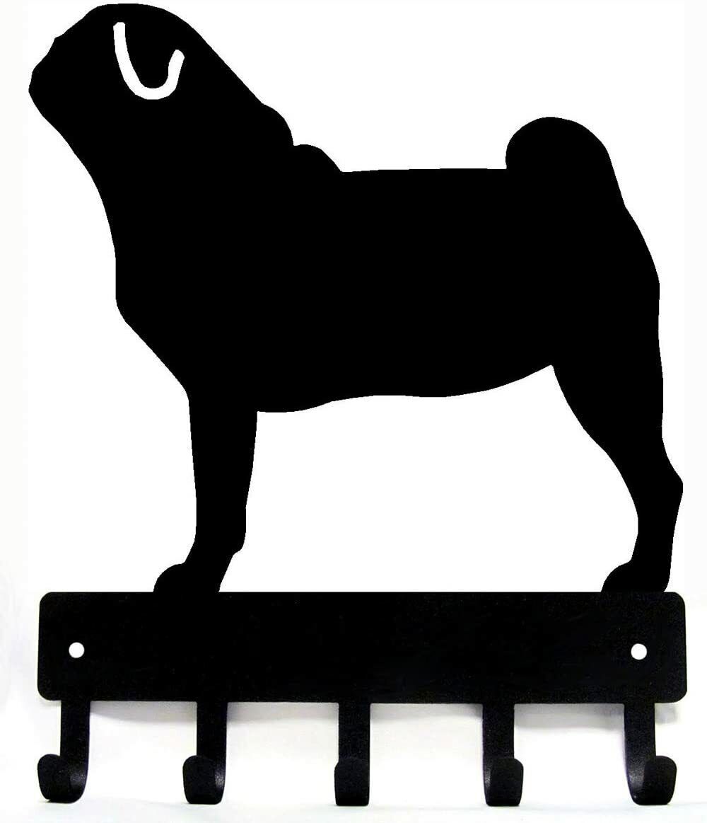 Pug Dog - Key Hooks & Keychain Holder - 6 inch Wide/9 inch Wide Metal Wall Art