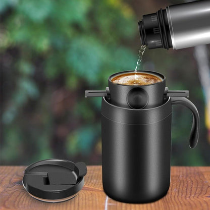 Portable Insulated Coffee Mug with Drip Filter - Stainless Steel Hand Brew Kit