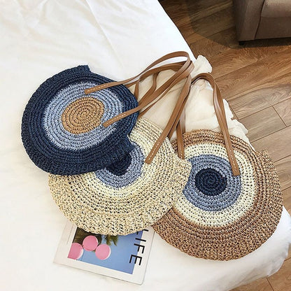 Large Capacity Round Zipper Bag Handmade Summer Beach Travel Holiday Women Bags