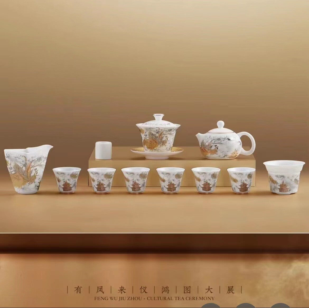 Boutique Tea Set Fat Mutton Jade Porcelain Teapot Gaiwan Hand Drawing Dragon Cup