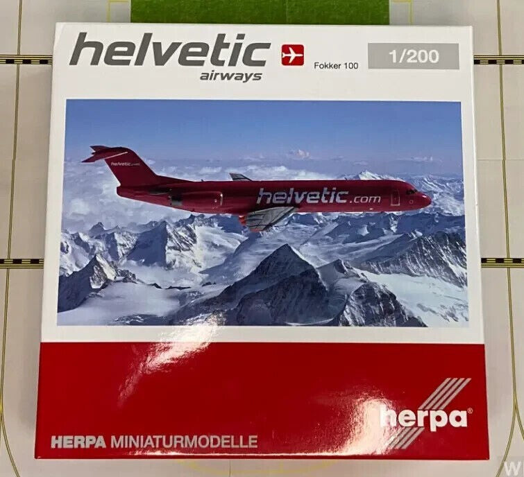 1:200 Herpa Helvetic Airways Fokker 100 Passenger Airplane Diecast Plane Model