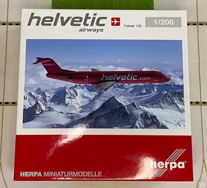 1:200 Herpa Helvetic Airways Fokker 100 Passenger Airplane Diecast Plane Model
