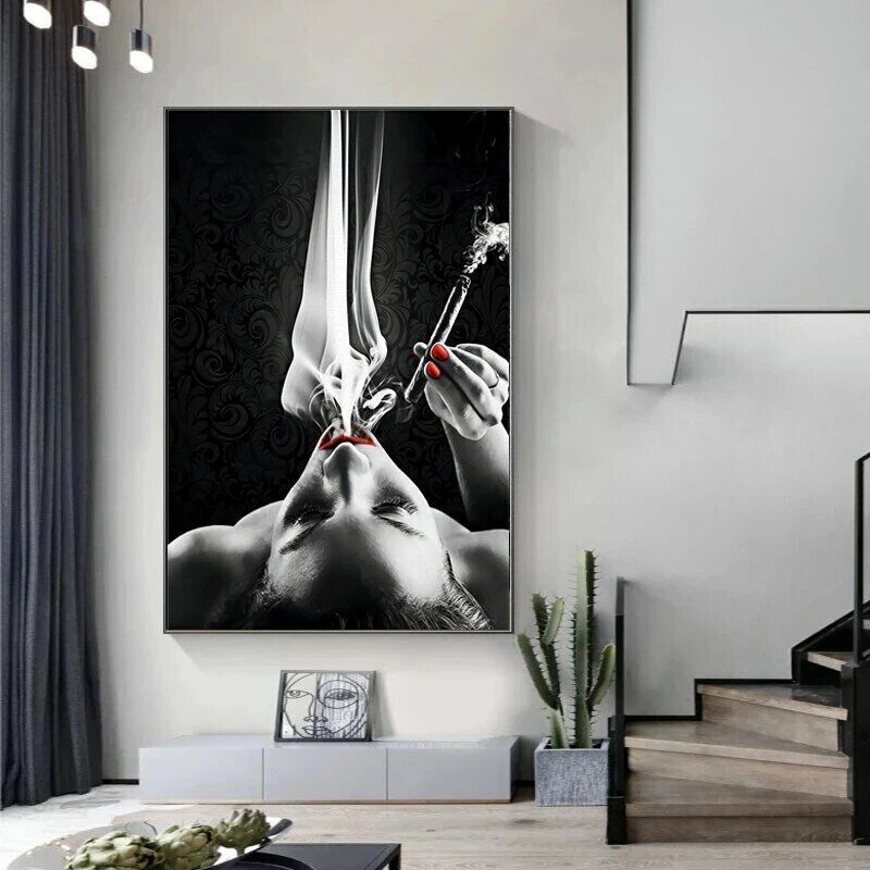 Abstract Sexy Woman Smoking Art Canvas Painting Wall Art Poster Prints Art Decor