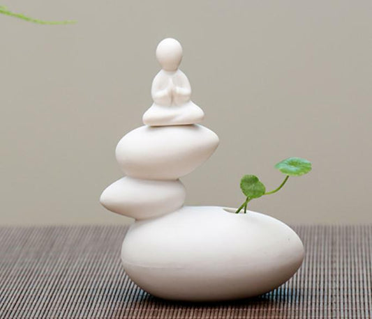 4.7" Chinese White Porcelain Ceramics Buddha Flower Receptacle Figurine Statues