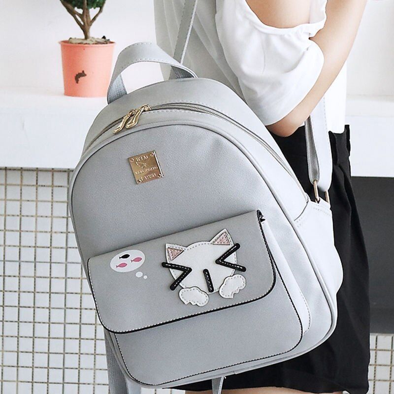 Small Black Backpack Traveling Backpack Women Synthetic Leather Shoulder Bag 1PC