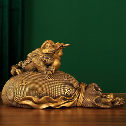 3 Legged Toad Money Bag Statue Chinese Feng Shui Wealth Home Office Decor