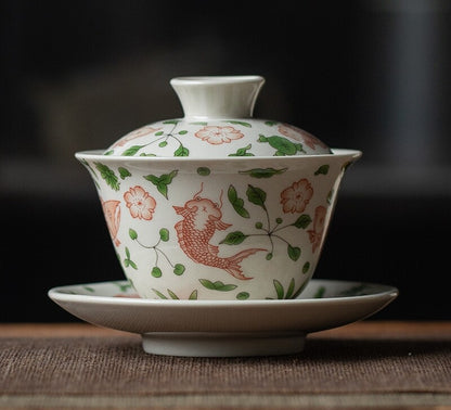 Chinese Porcelain Gaiwan Antique Zen Style Tureen Ceramic Covered Bowl Saucer