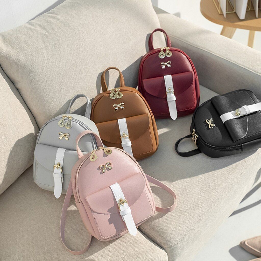Mini Backpack Synthetic Leather Small School Bag Bow-knot Hollow Purse 17*8*19CM