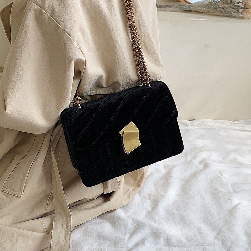 Handbag Shoulder Bag Vintage Velvet Chain Evening Clutch Messenger Crossbody 1PC