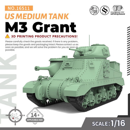 SSMODEL SS16511 1/16 Military Model Kit US M3 Grant Medium Tank