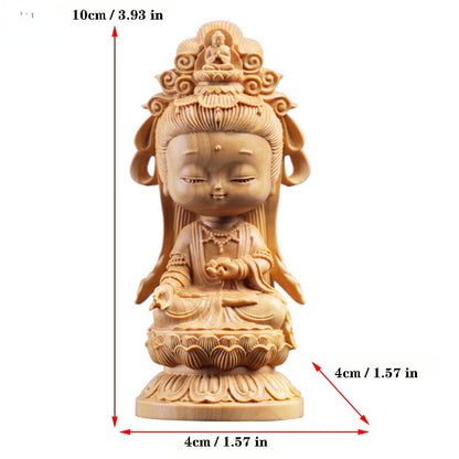 New Woodcarving Guanyin Cartoon Statue Hand Carving Solid Wood Buddhist Statue