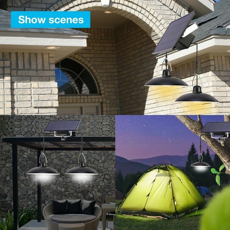 LED Solar Pendant Light Outdoor Indoor Power Lamp Line Bulb Shed Lighting Home