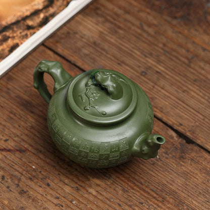Full Handmade Tea Pot With String Bead Original Ore Real Yixing Zisha Green Clay