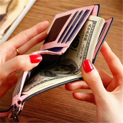 Ladies Billfold Female Purse Cash Clip Leather Multi-card Clamps Women's Wallet