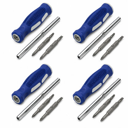 4 Pack 6-in-1 Screwdriver - Slotted 3/16" & 1/4", Phillips #1 & #2, Nut Drivers