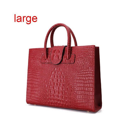 Briefcase Genuine Leather Handbag Big Totes Large Shoulder Bag Crocodile Pattern