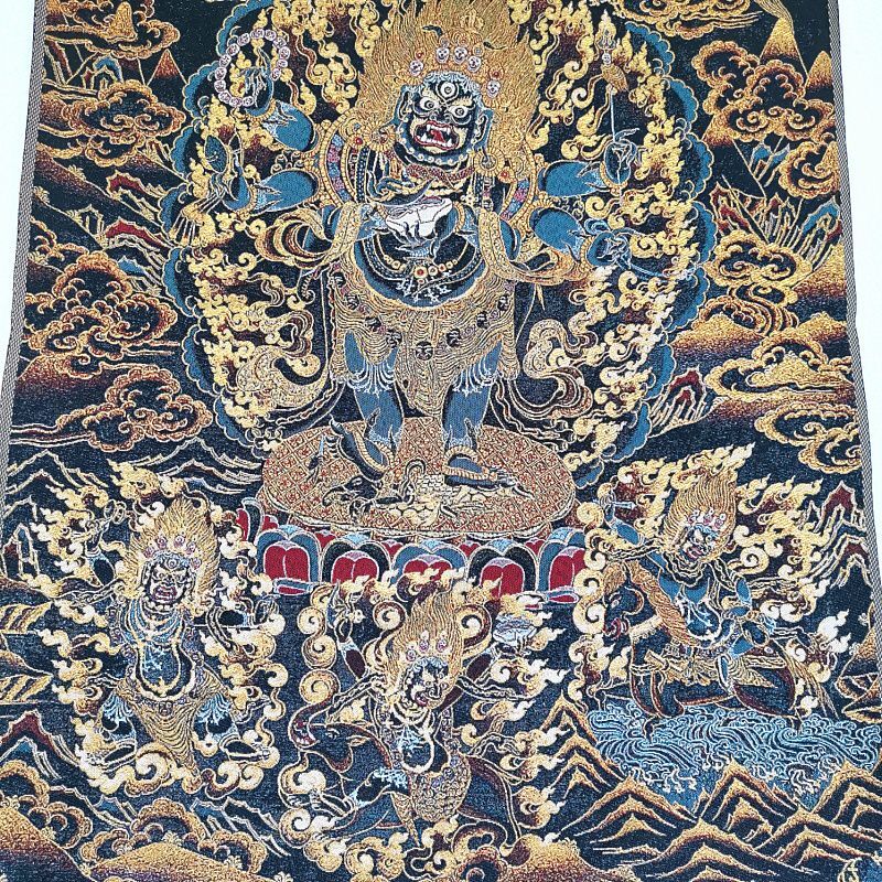 Nepal Thangka Mahakala Wall Hanging Tibetan Embroidery Buddha Art 60*40cm