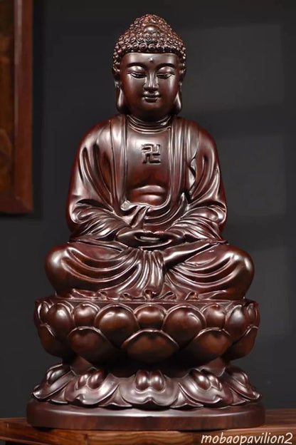 Ebony Wood Carvings Decorations Buddha Statue of Shakyamuni Collectible