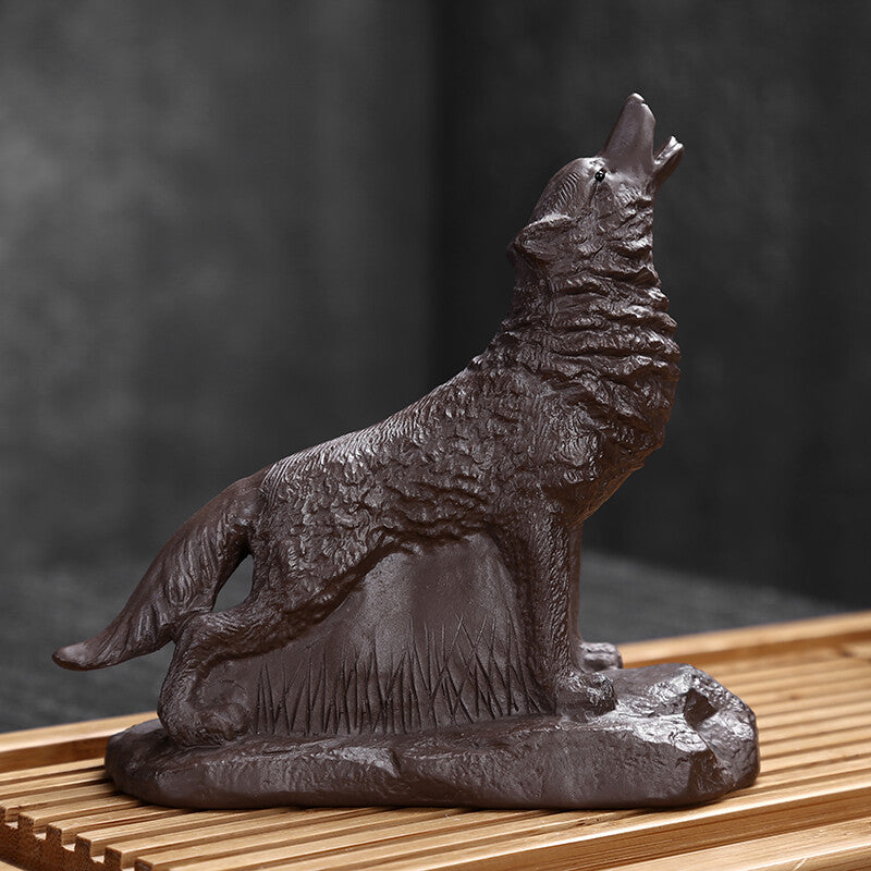Wolf Statue Small Size House Warming Gift Purple Clay Tea Pet Chinese Tea Play