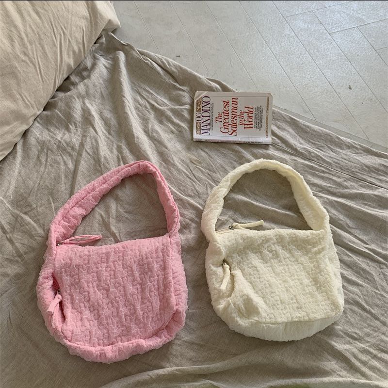 Nylon Shoulder Bag Underarm Bags Tote Wrinkled Bubble Handbag Zipper 24*10*22 CM